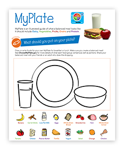 The MyPlate sheet provides a guide to what a balanced meal looks like.